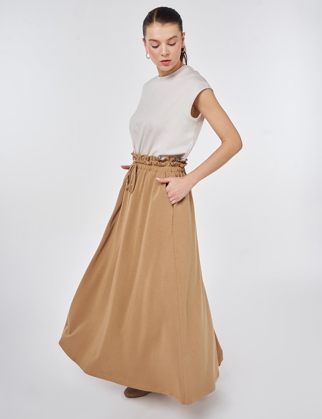 High-Waisted A-line Skirt Beige
