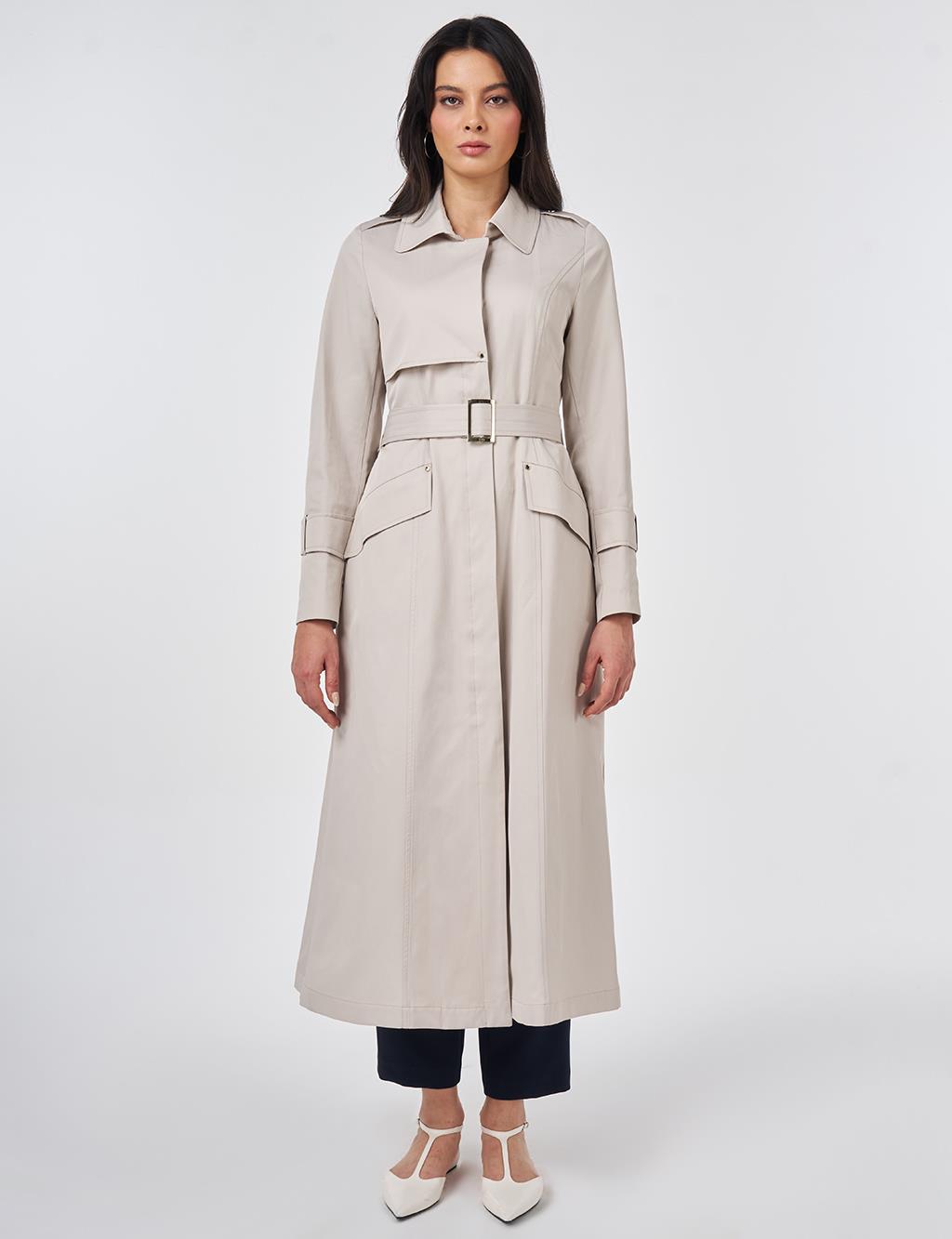 Button Detail Trench Coat Stone
