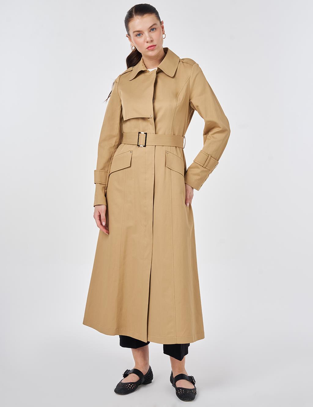 Düğme Detaylı Trençkot Bej