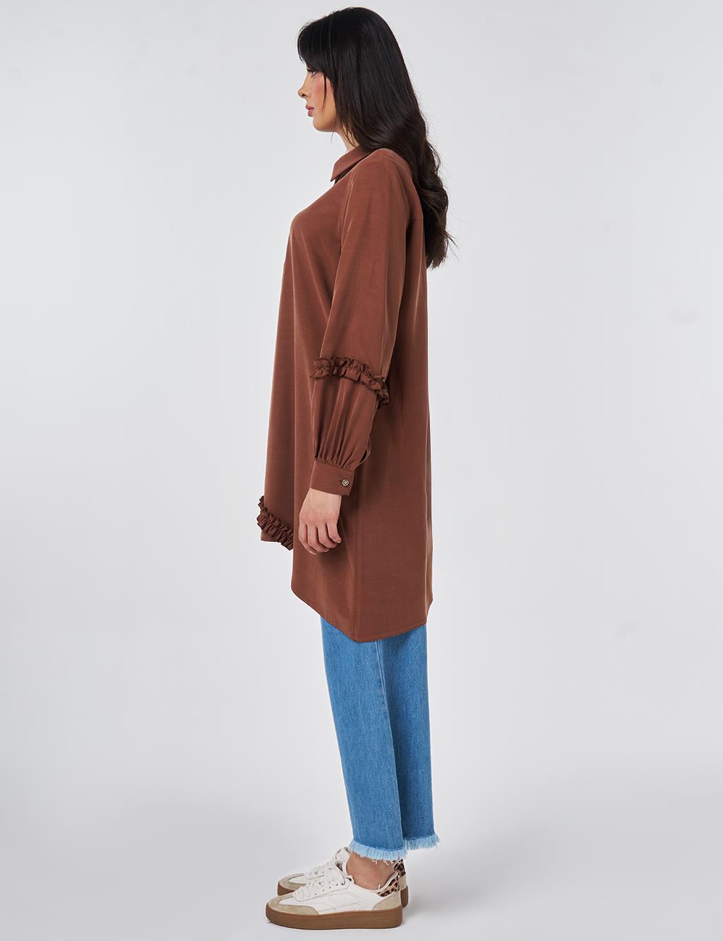 Ruffle Detail Modal Tunic Brown