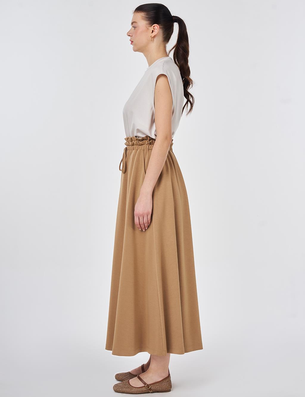 High-Waisted A-line Skirt Beige