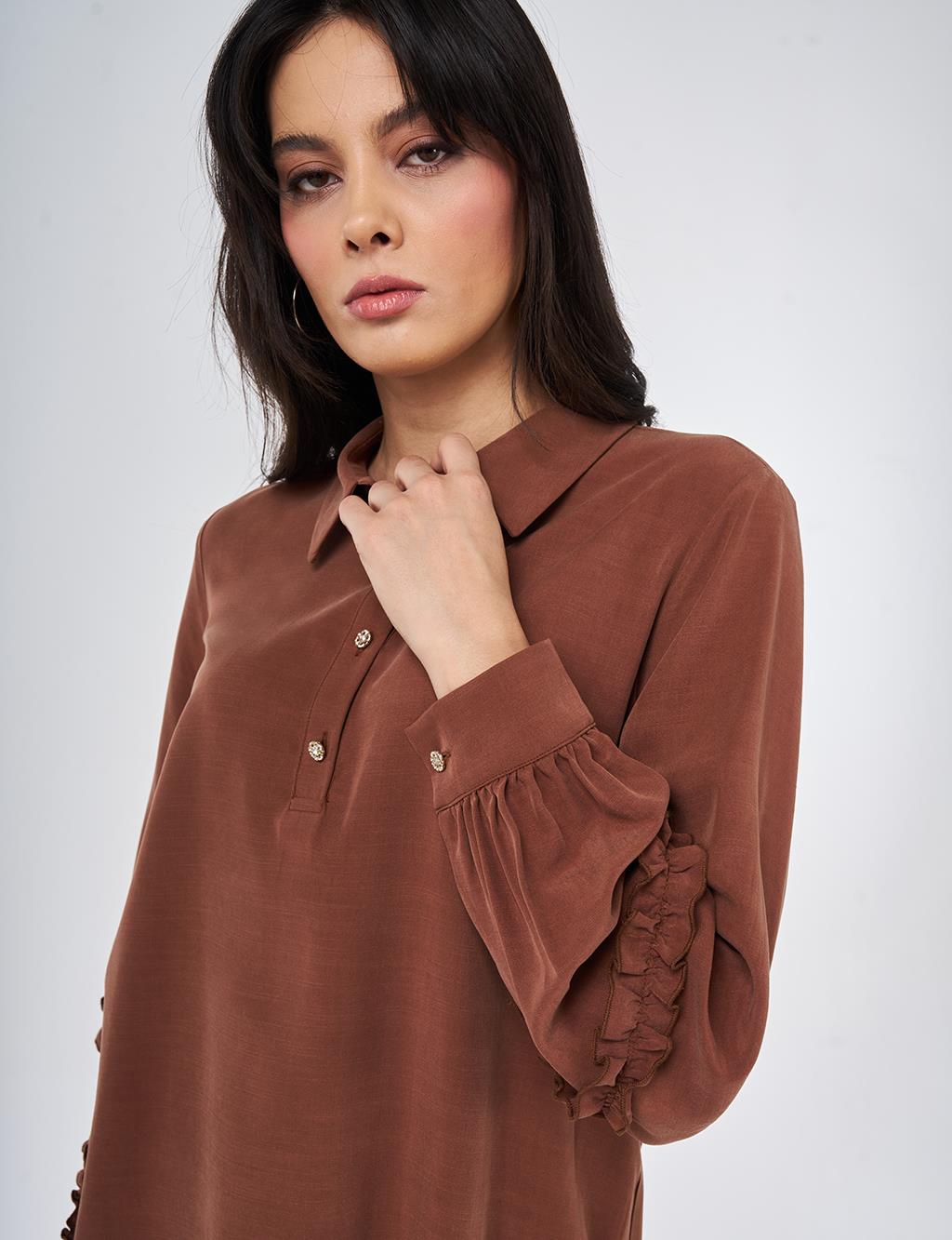Ruffle Detail Modal Tunic Brown