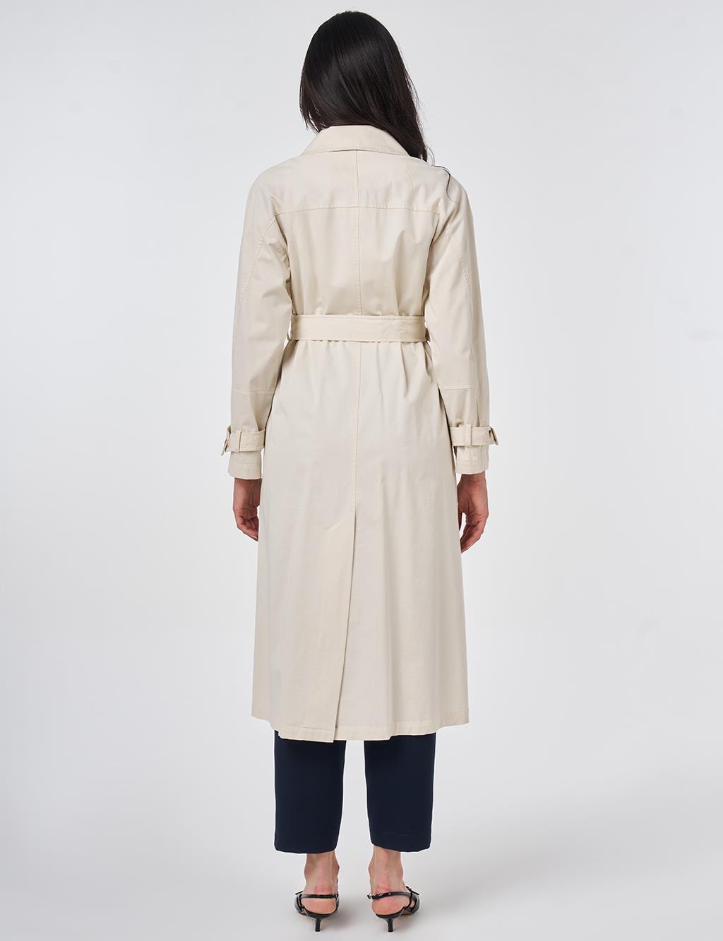 Shirt Collar Belted Trench Coat Cream