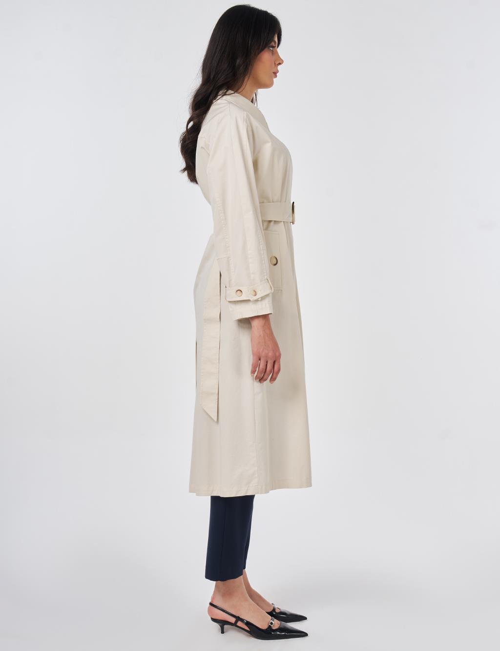 Shirt Collar Belted Trench Coat Cream
