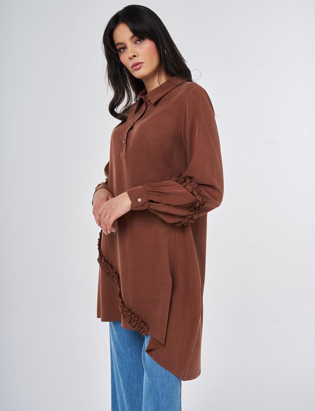 Ruffle Detail Modal Tunic Brown