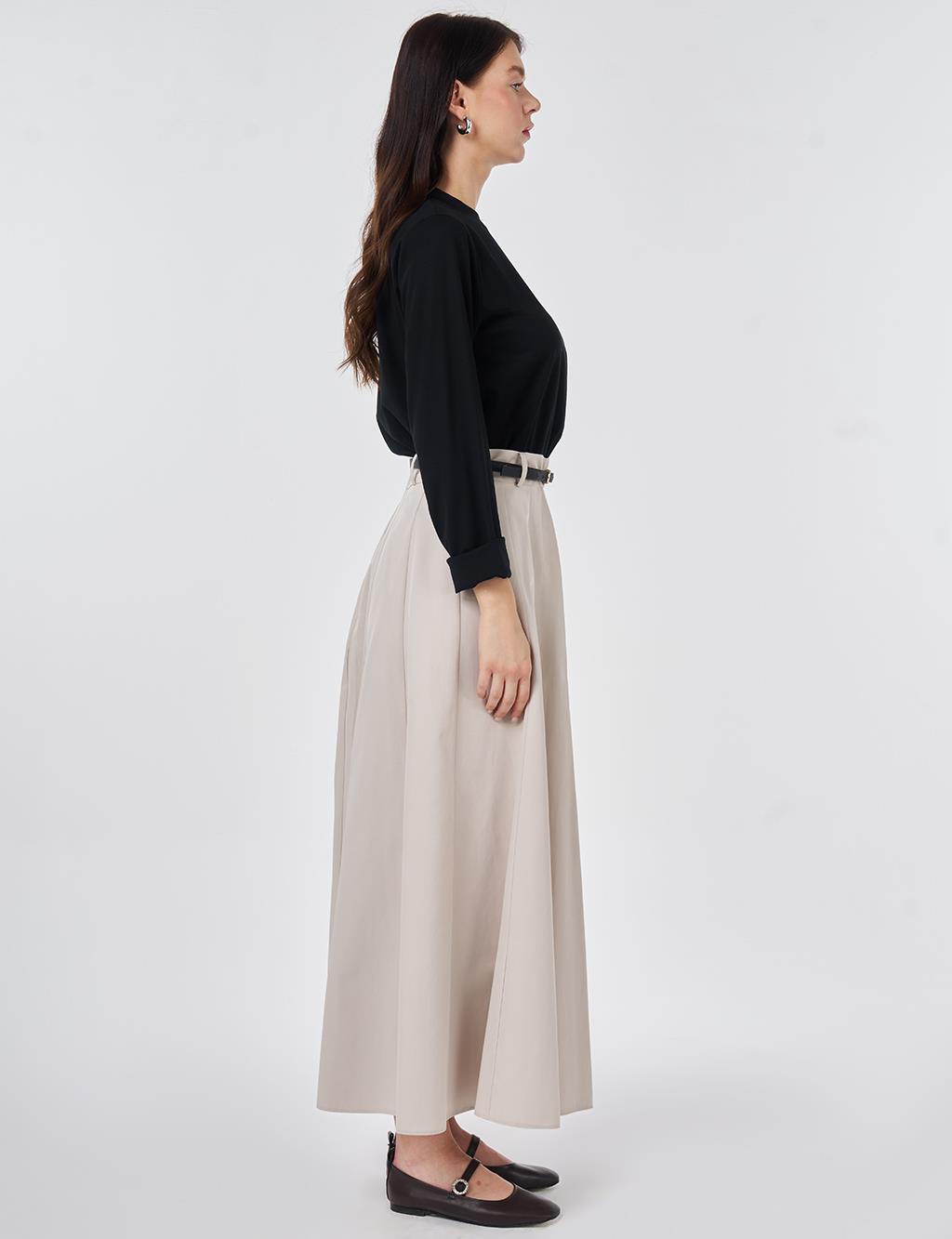 High-Waisted Skirt with Belt Detail Stone Wash