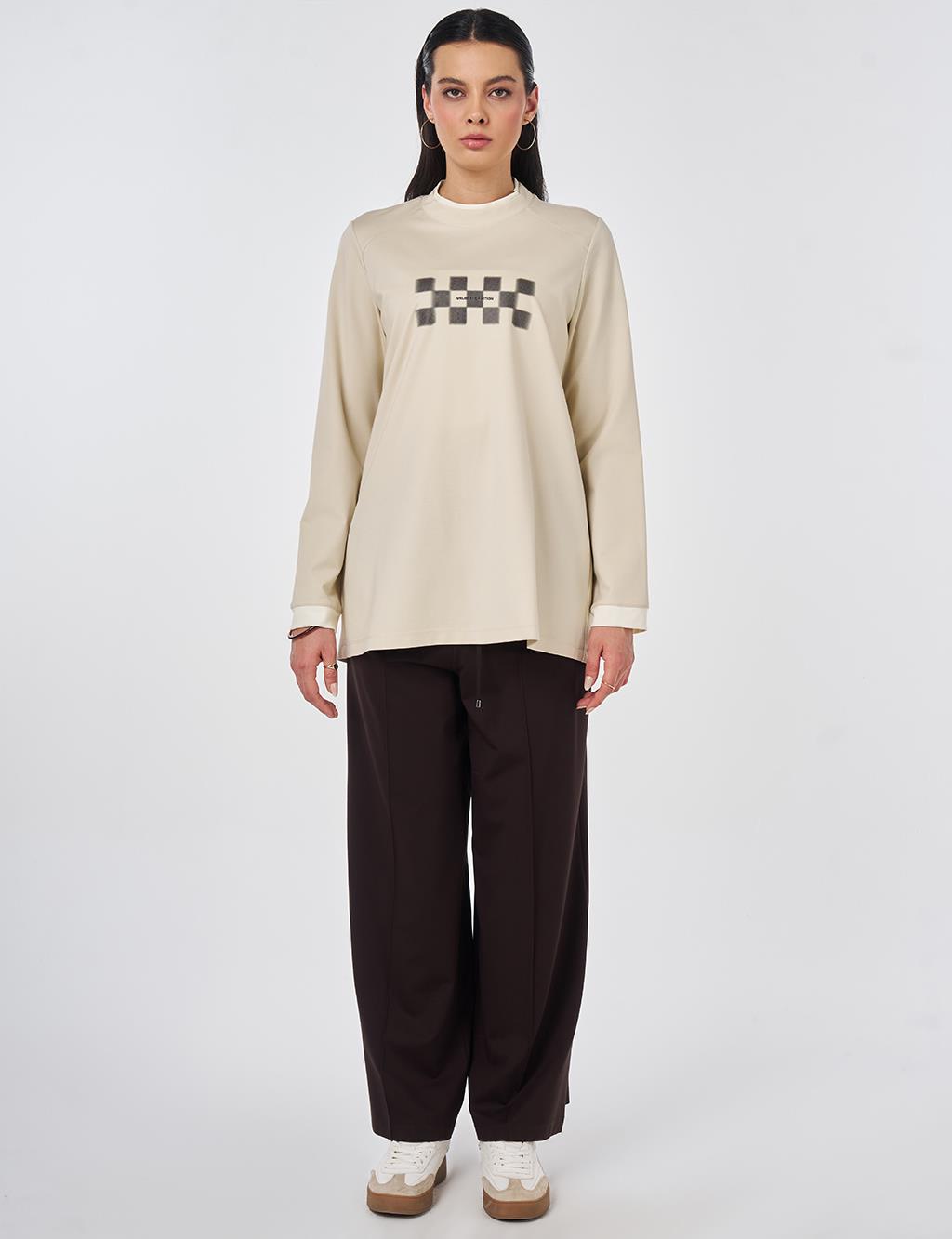 Slogan Print Cotton Sweatshirt Cream