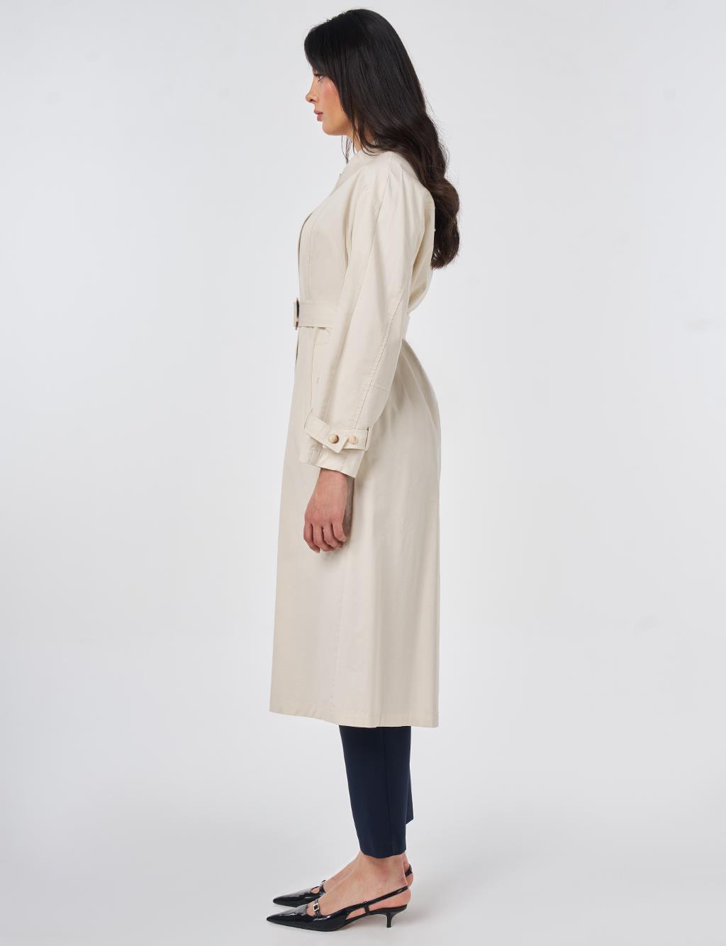 Shirt Collar Belted Trench Coat Cream