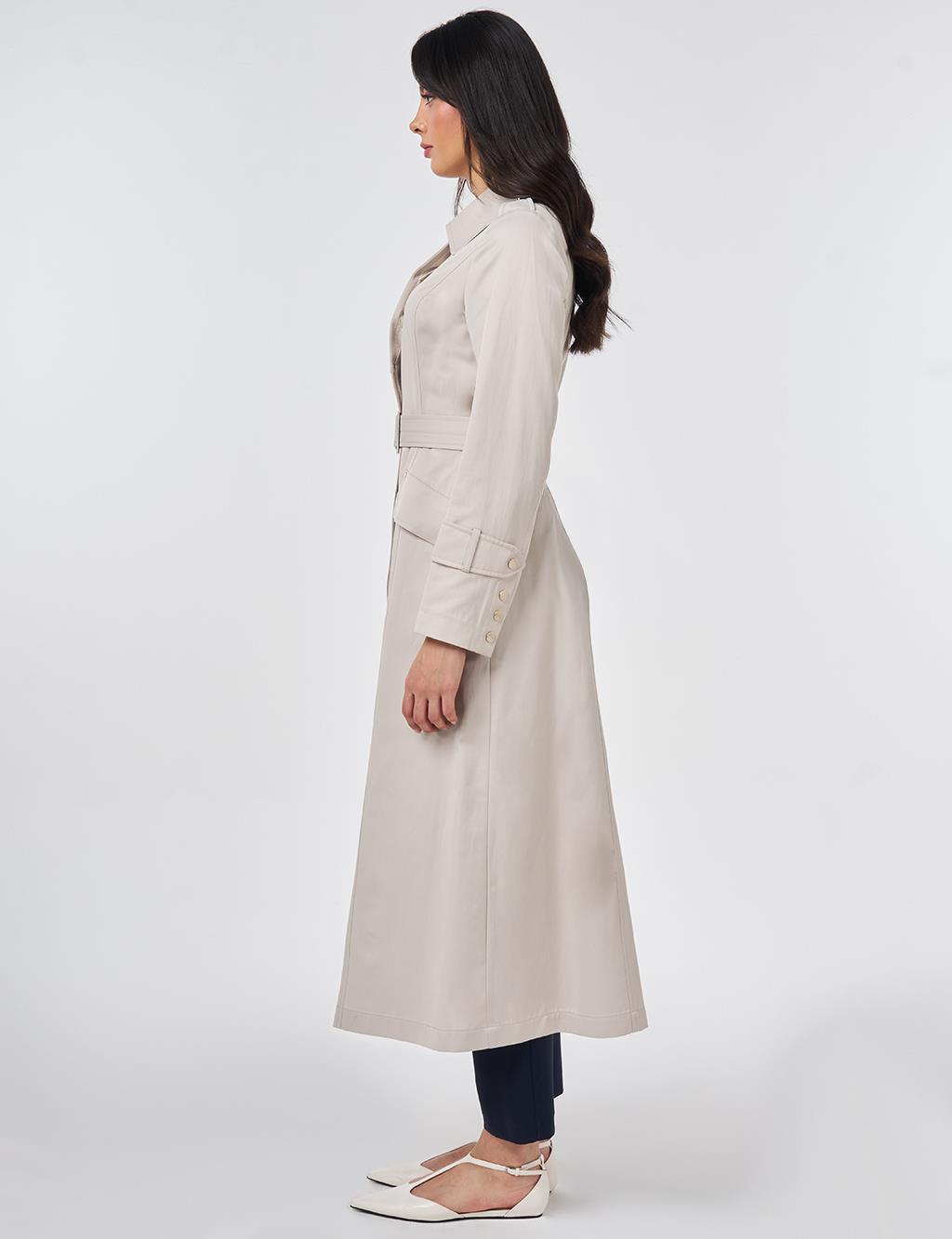 Button Detail Trench Coat Stone