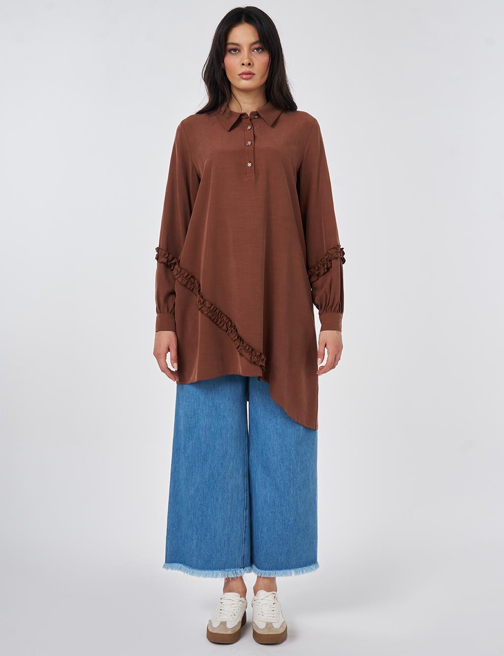 Ruffle Detail Modal Tunic Brown