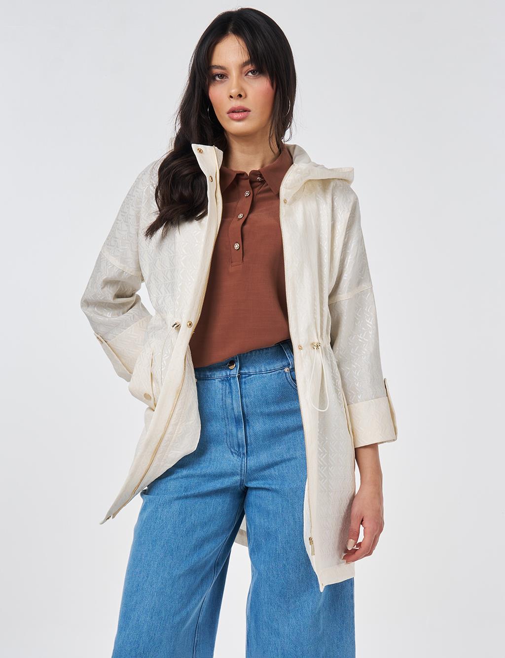 Jacquard Short Trench Coat Cream