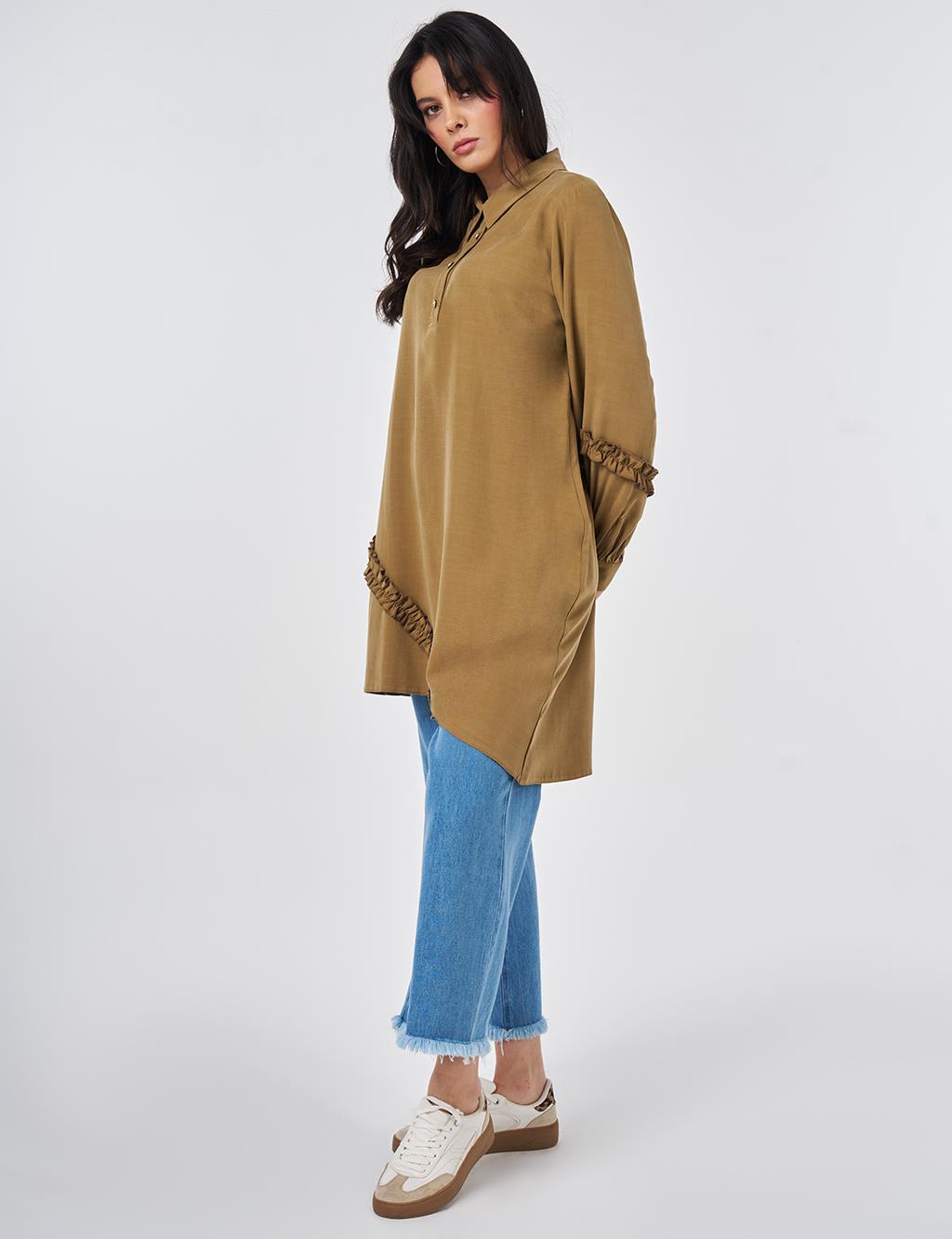 Ruffle Detail Modal Tunic Dark Olive