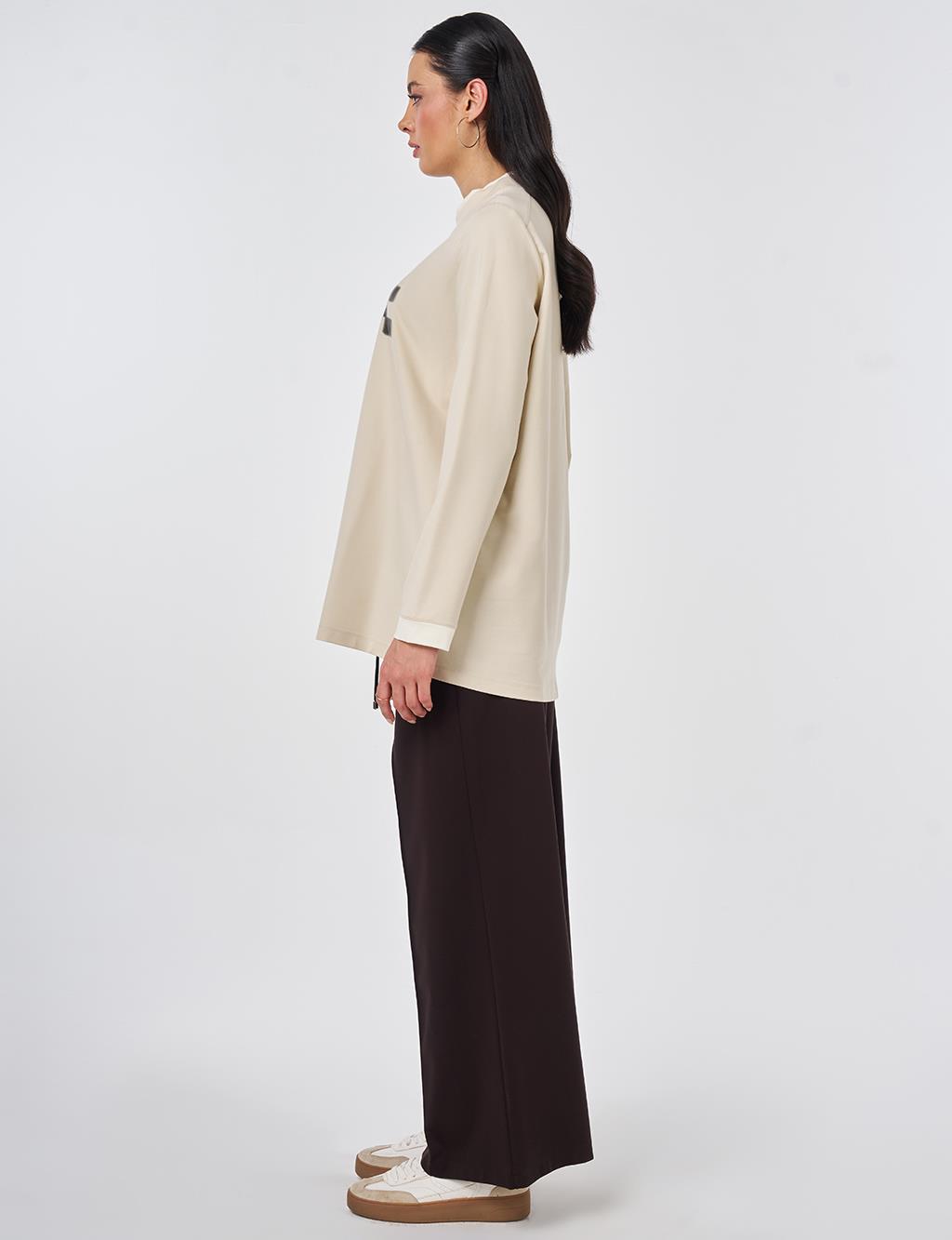 Slogan Print Cotton Sweatshirt Cream