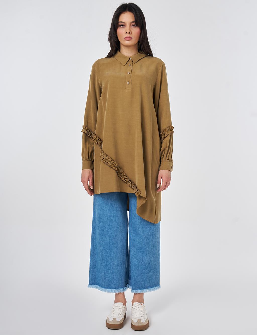 Ruffle Detail Modal Tunic Dark Olive