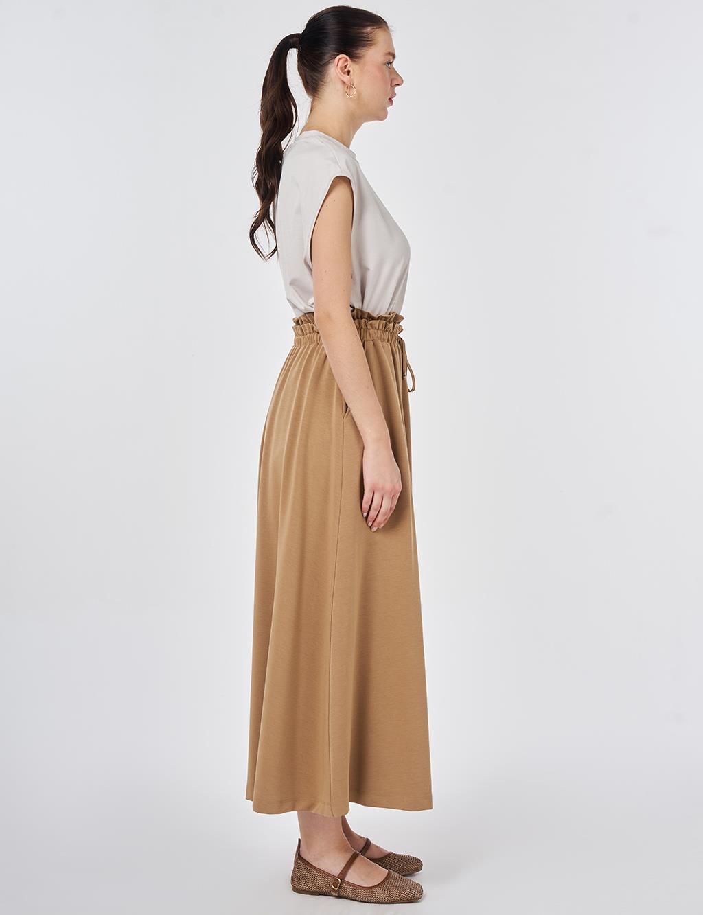 High-Waisted A-line Skirt Beige