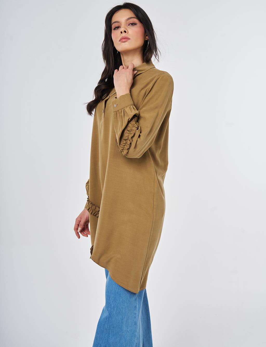 Ruffle Detail Modal Tunic Dark Olive