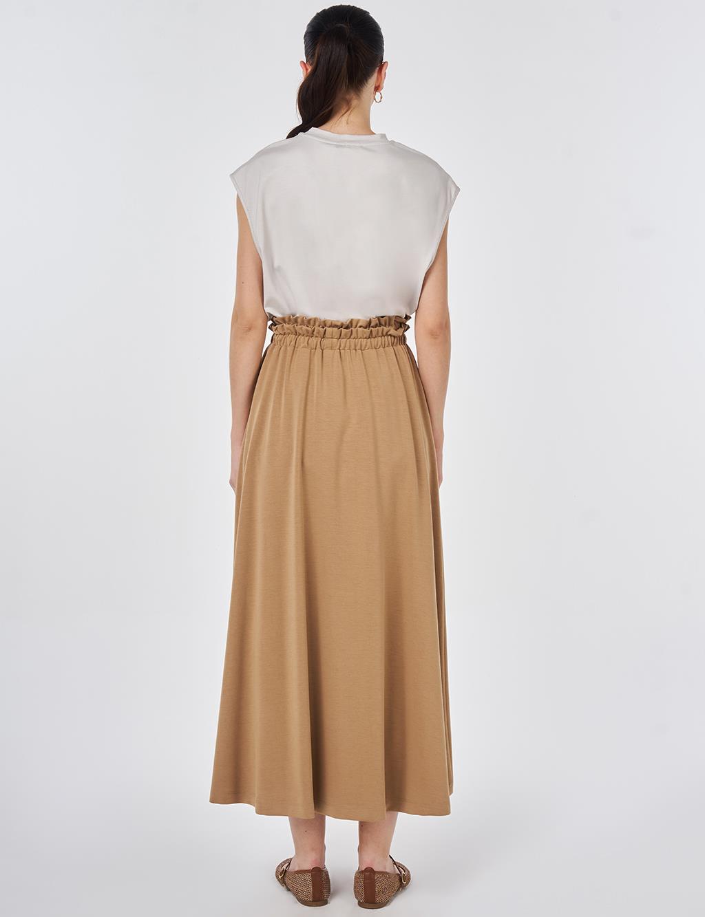 High-Waisted A-line Skirt Beige
