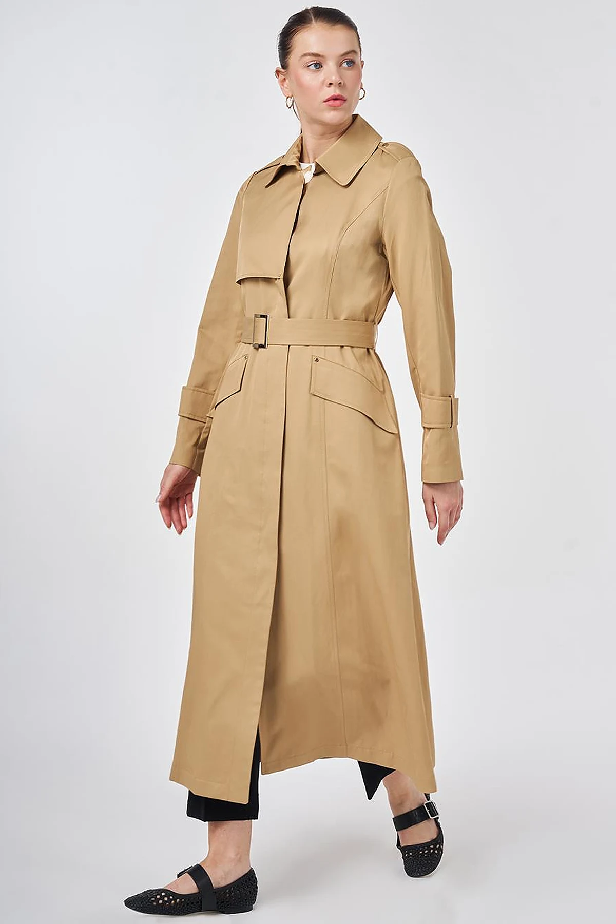 Button Detail Trench Coat Beige