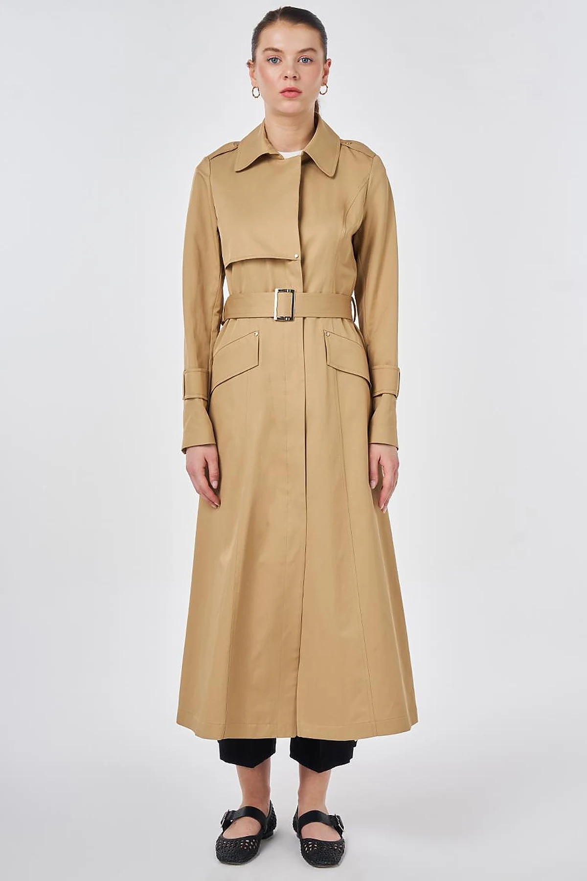 Button Detail Trench Coat Beige