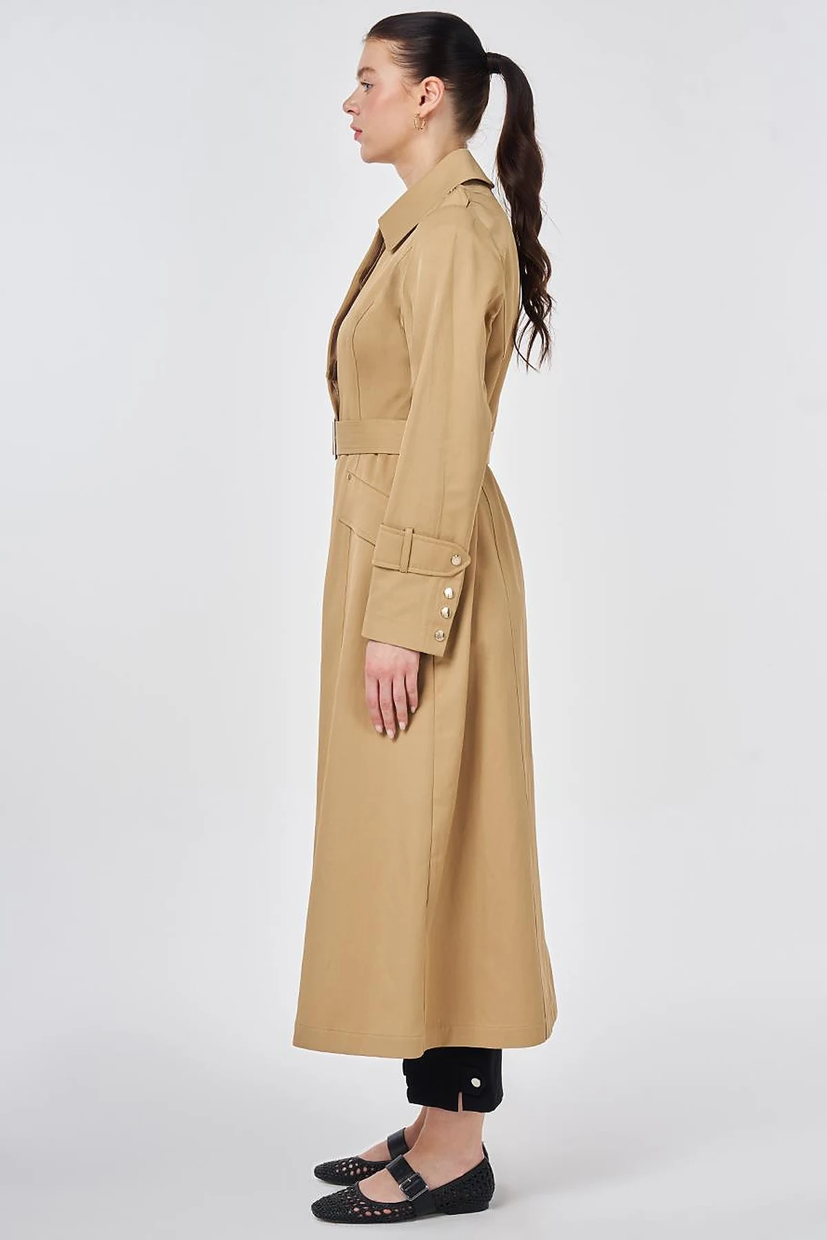 Button Detail Trench Coat Beige