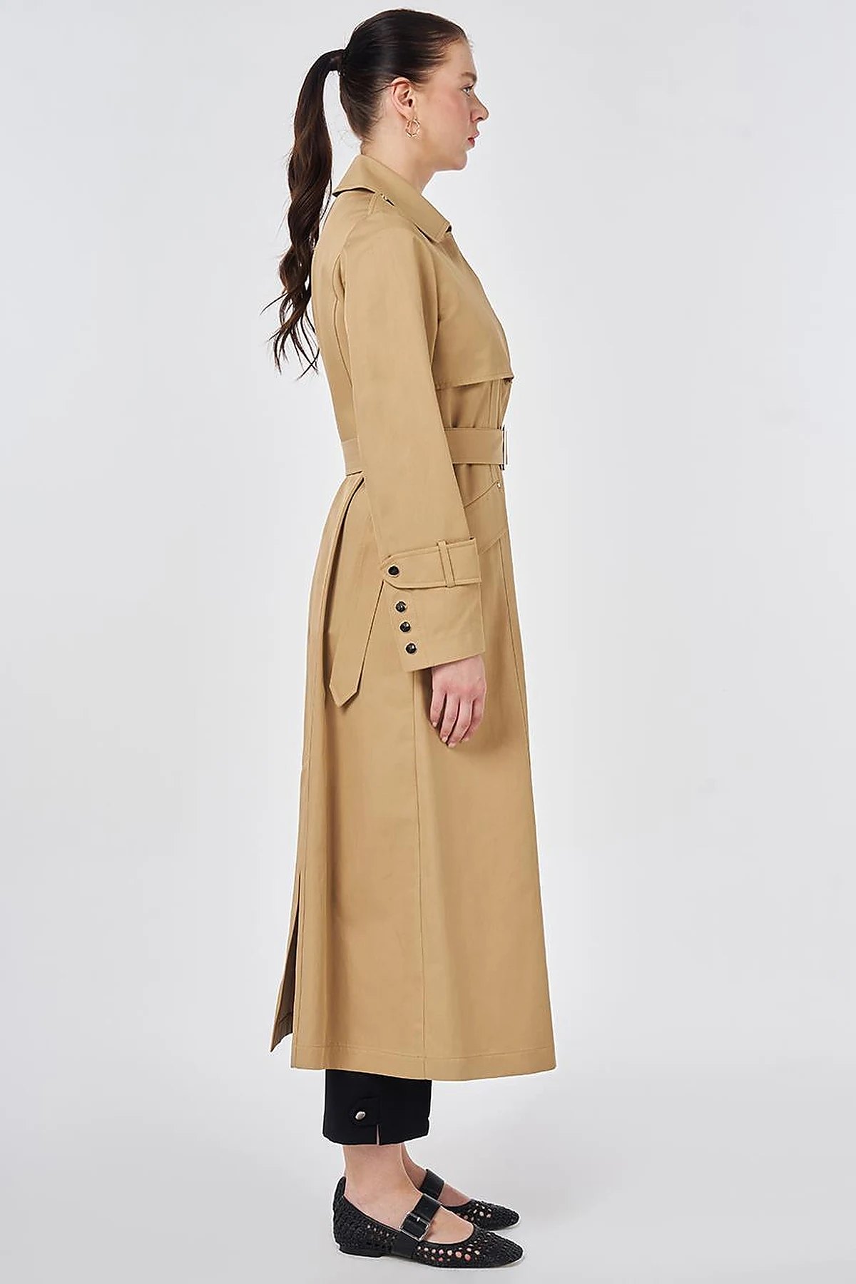Button Detail Trench Coat Beige