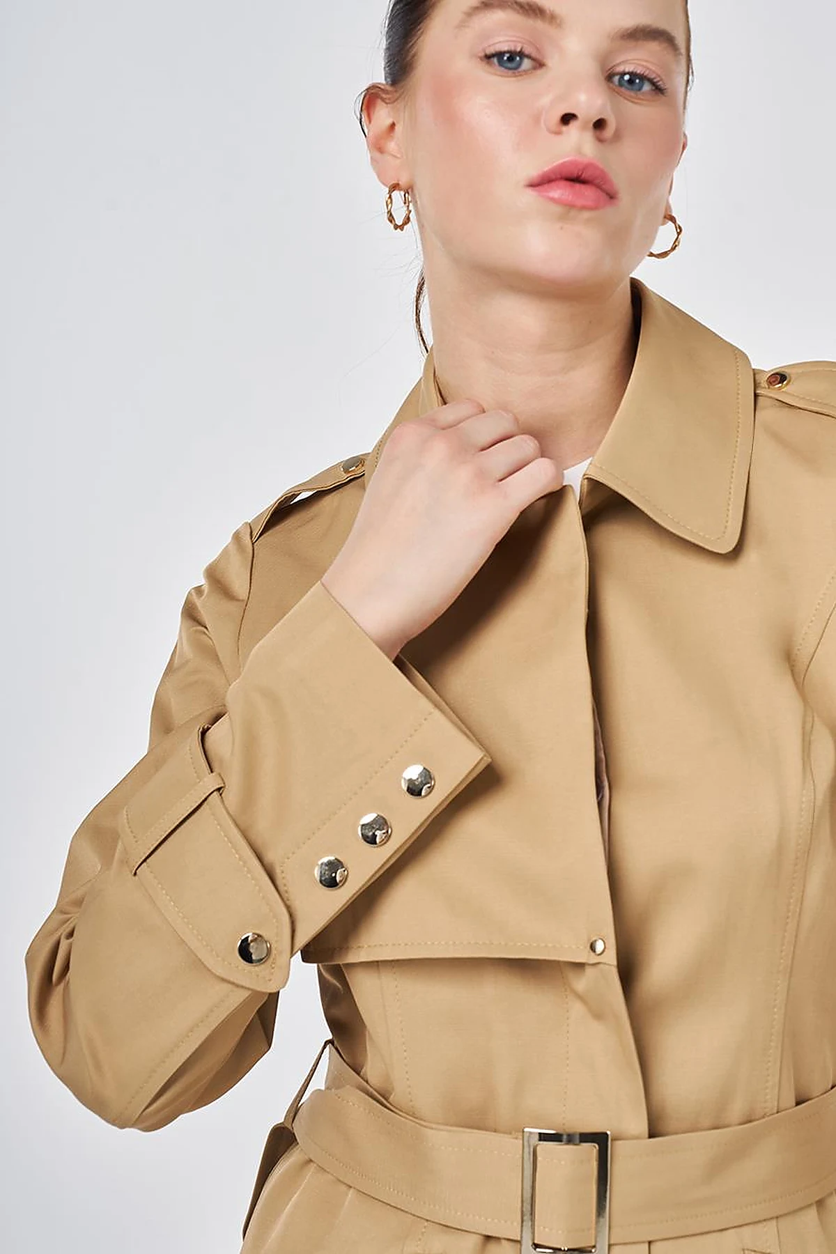 Button Detail Trench Coat Beige