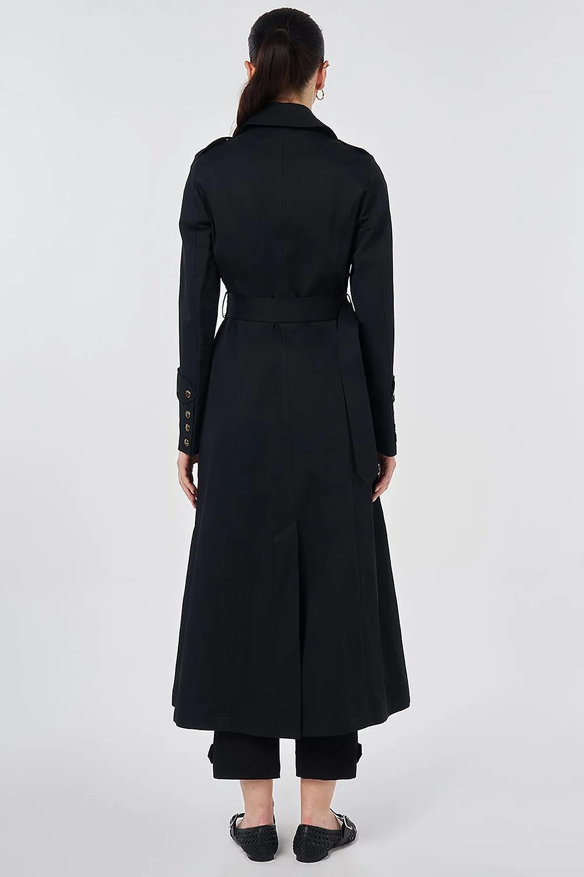 Button Detail Trench Coat Black
