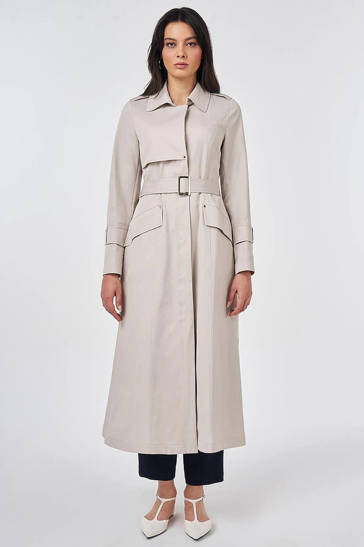 Button Detail Trench Coat Stone
