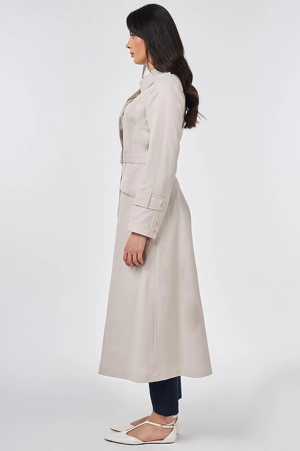 Button Detail Trench Coat Stone