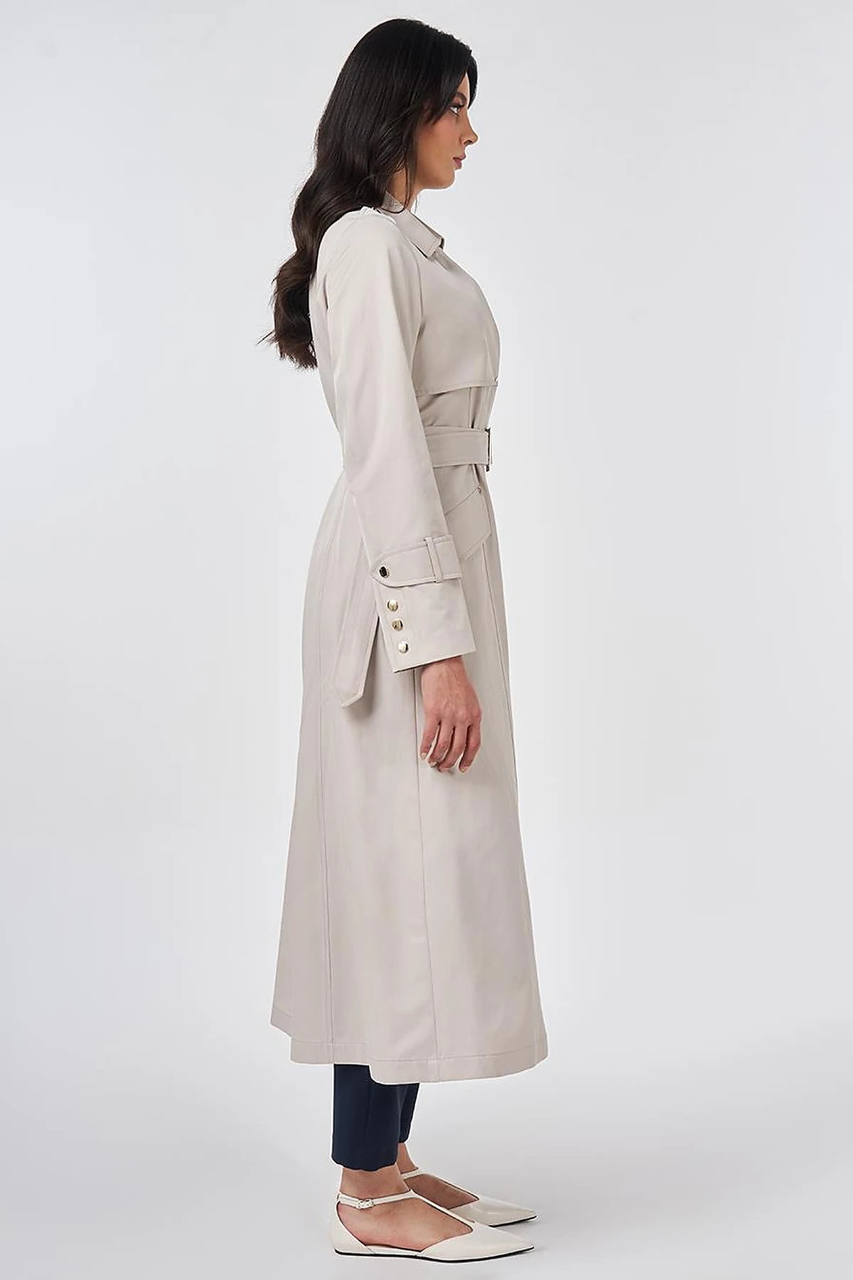 Button Detail Trench Coat Stone
