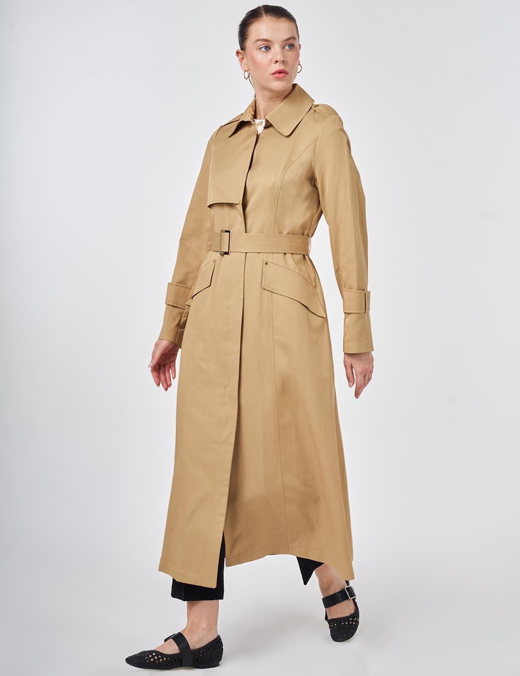 Düğme Detaylı Trençkot Bej