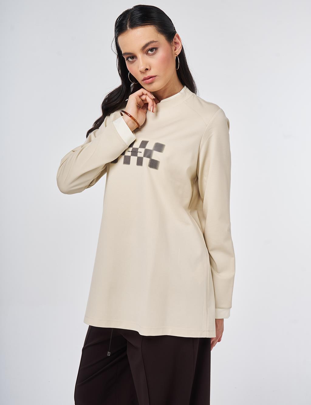 Slogan Print Cotton Sweatshirt Cream