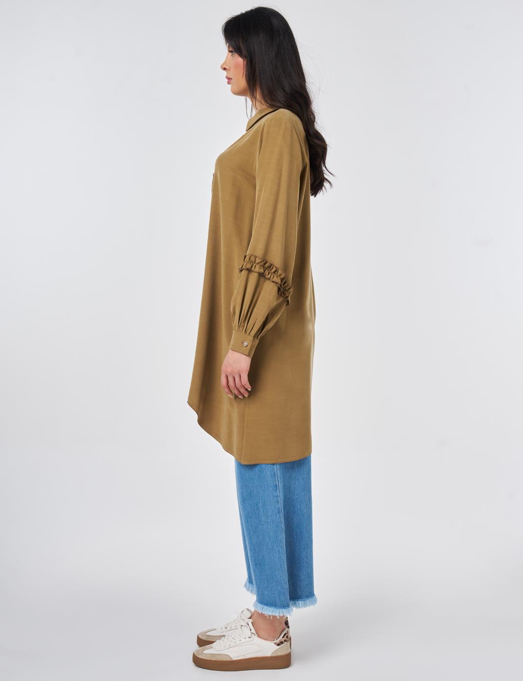 Ruffle Detail Modal Tunic Dark Olive