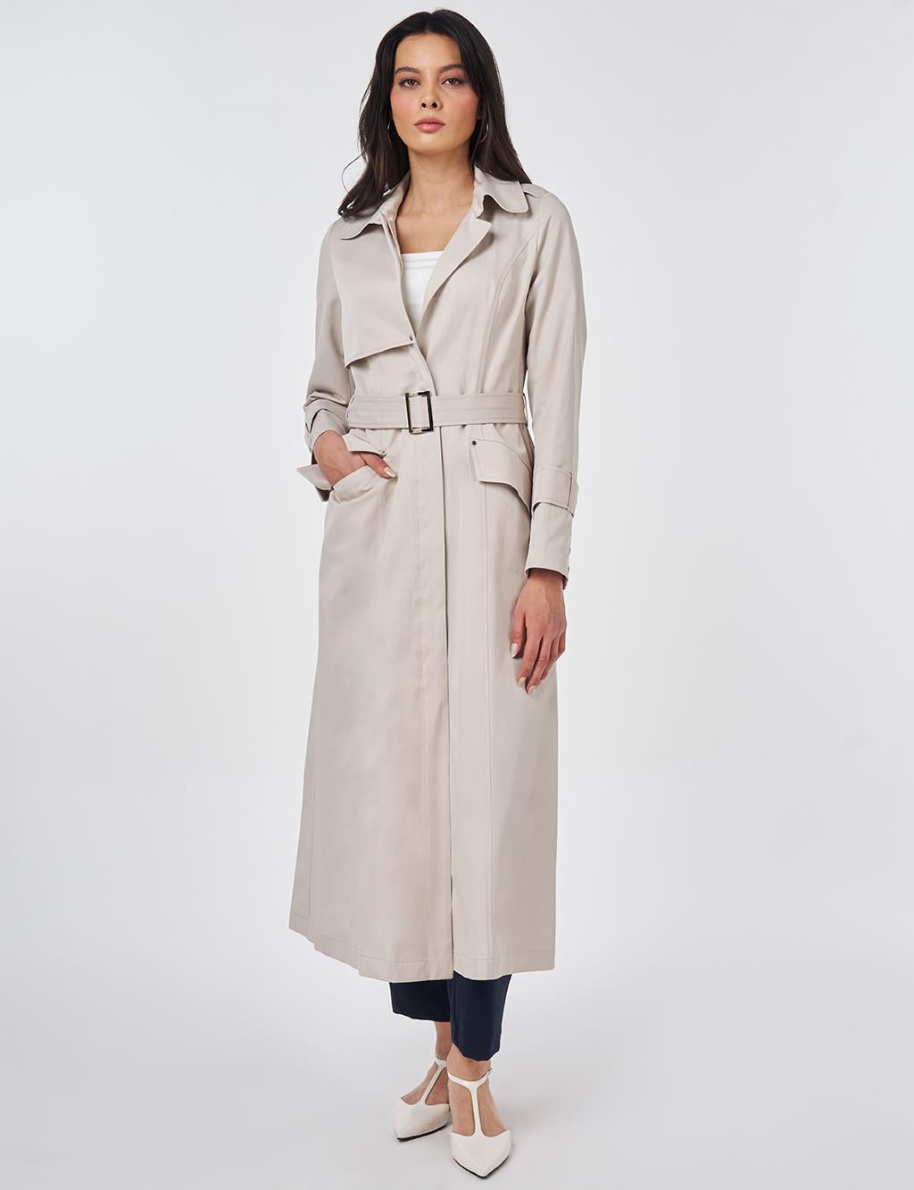 Button Detail Trench Coat Stone