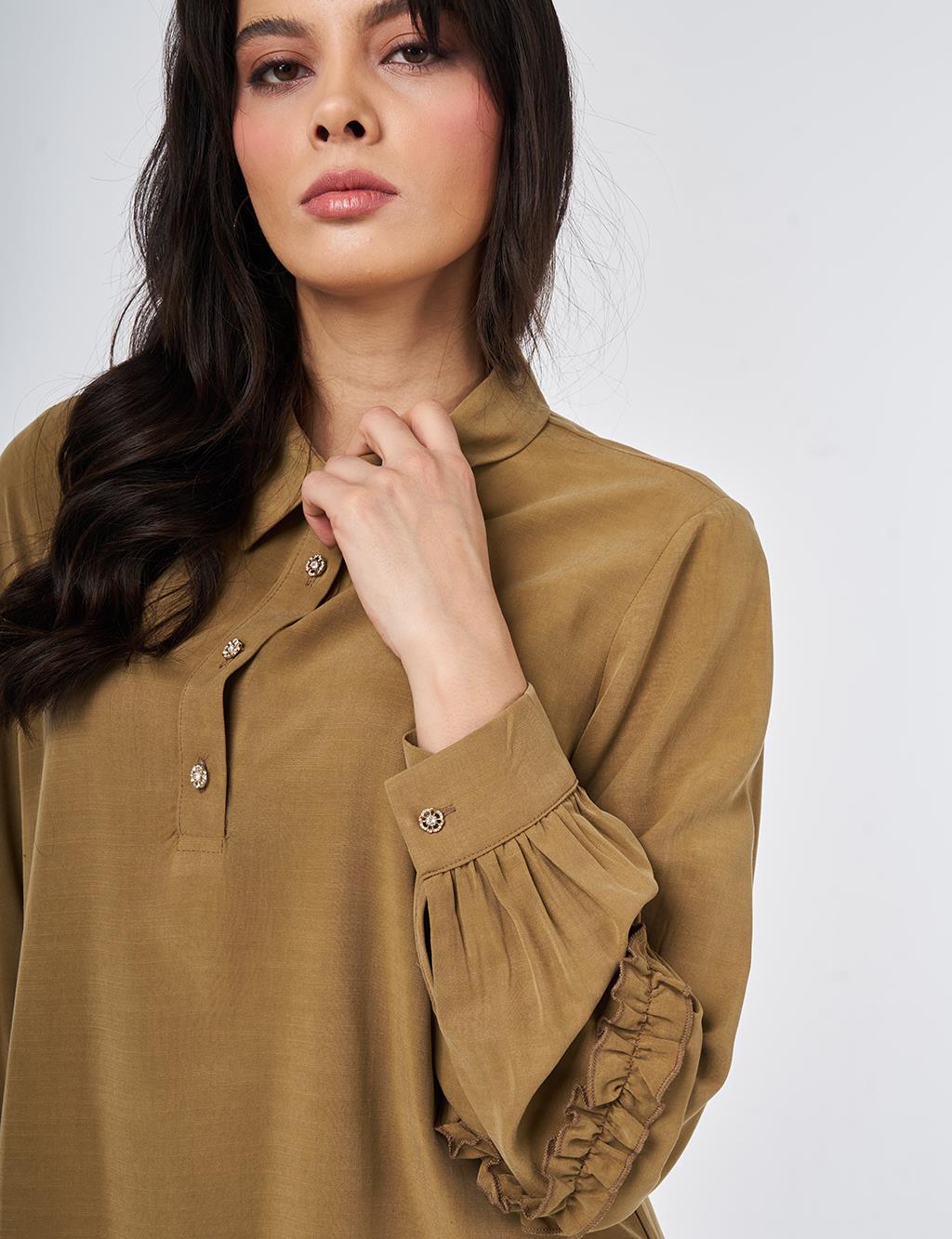 Ruffle Detail Modal Tunic Dark Olive