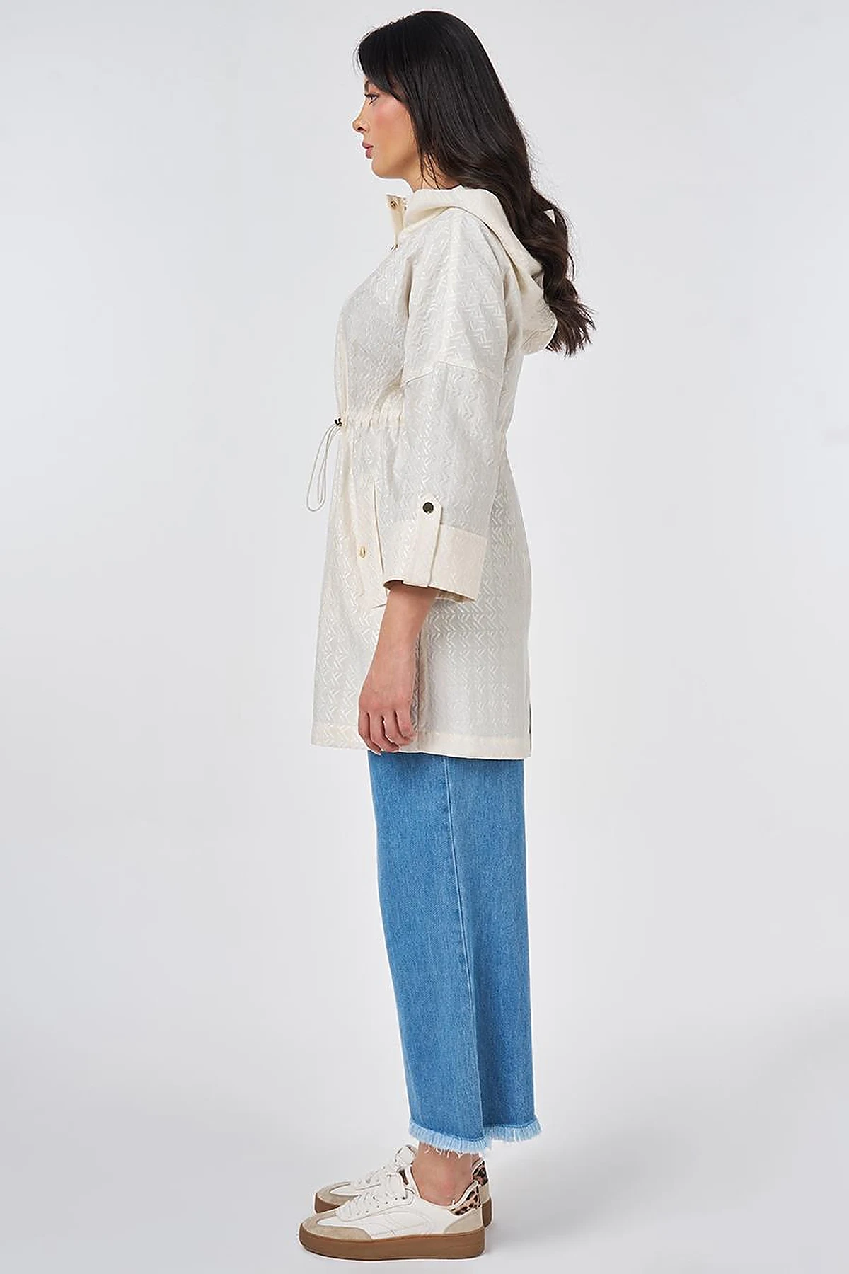 Jacquard Short Trench Coat Cream