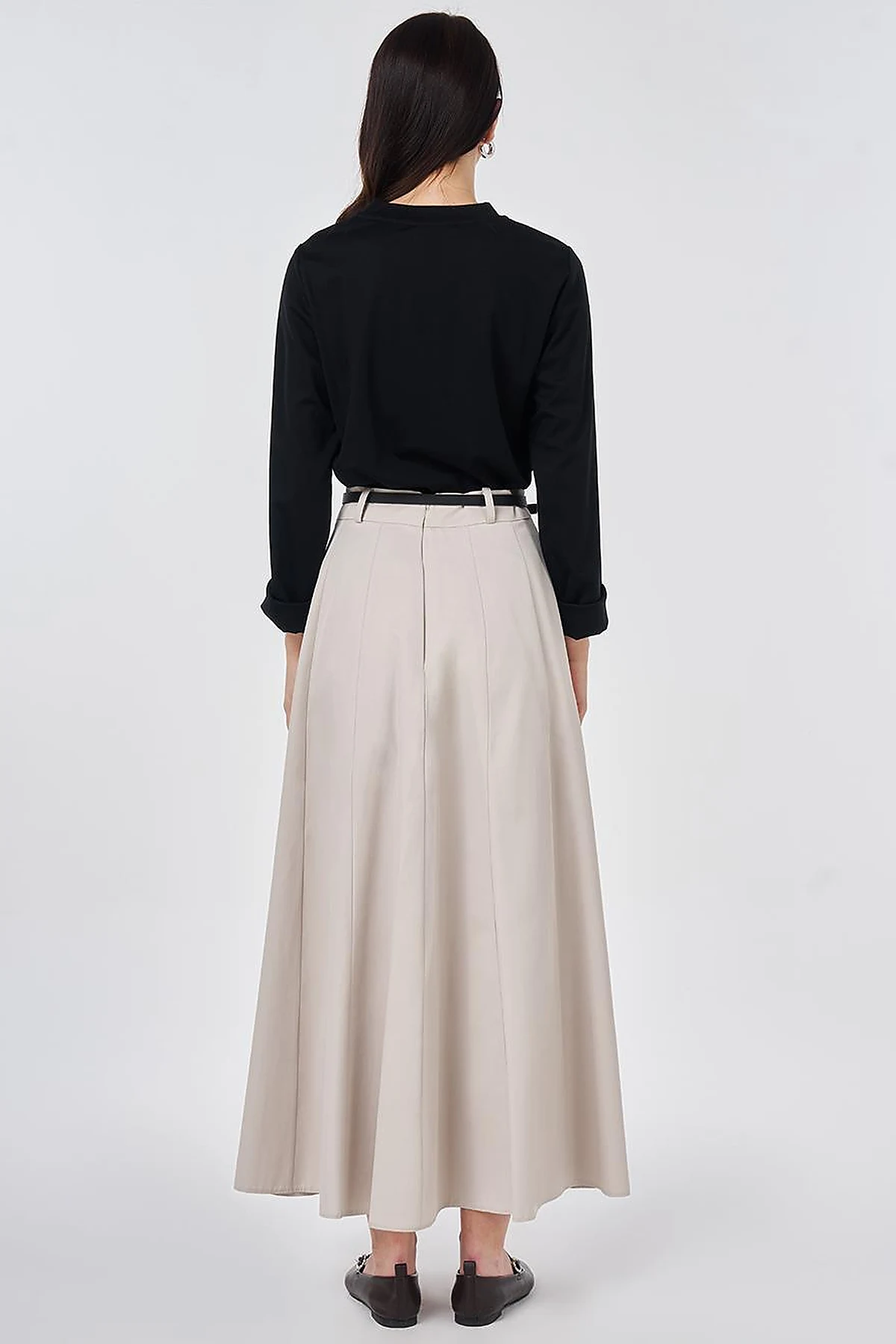 High-Waisted Skirt with Belt Detail Stone Wash