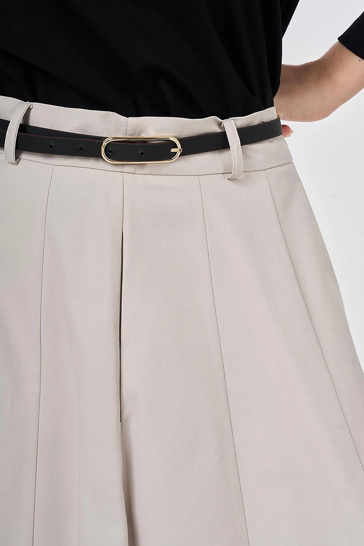 High-Waisted Skirt with Belt Detail Stone Wash