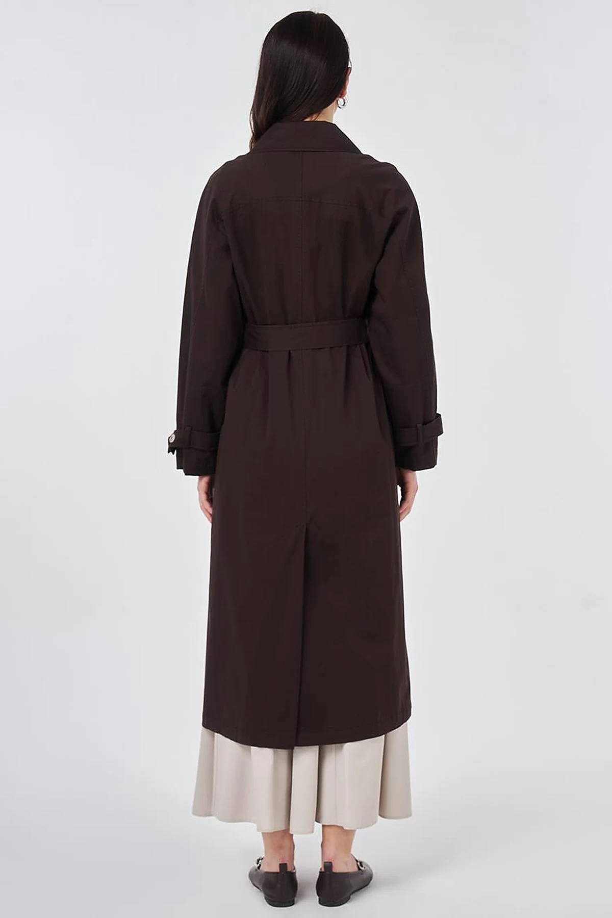 Shirt Collar Belted Trench Coat Dark Brown