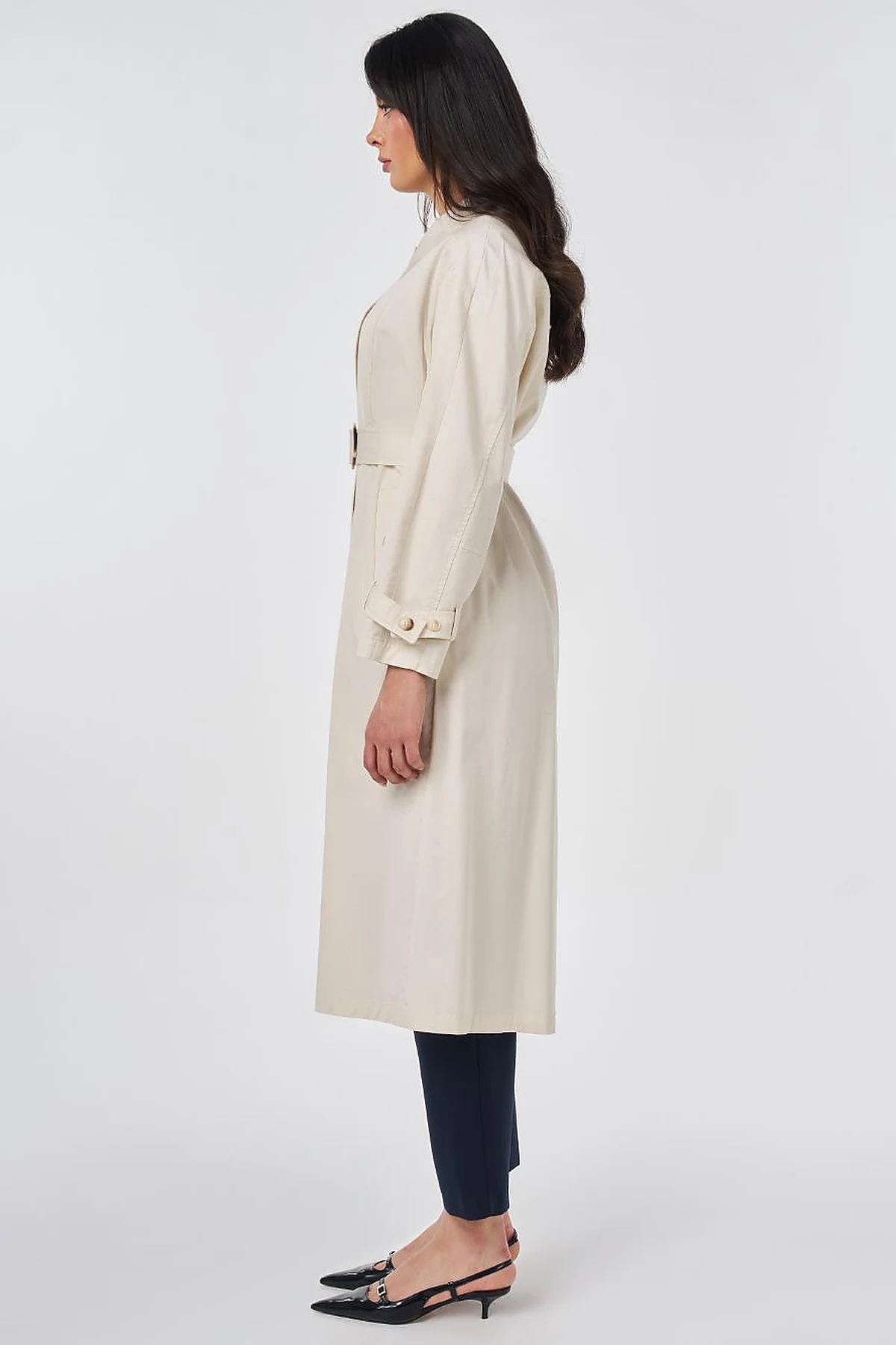 Shirt Collar Belted Trench Coat Cream