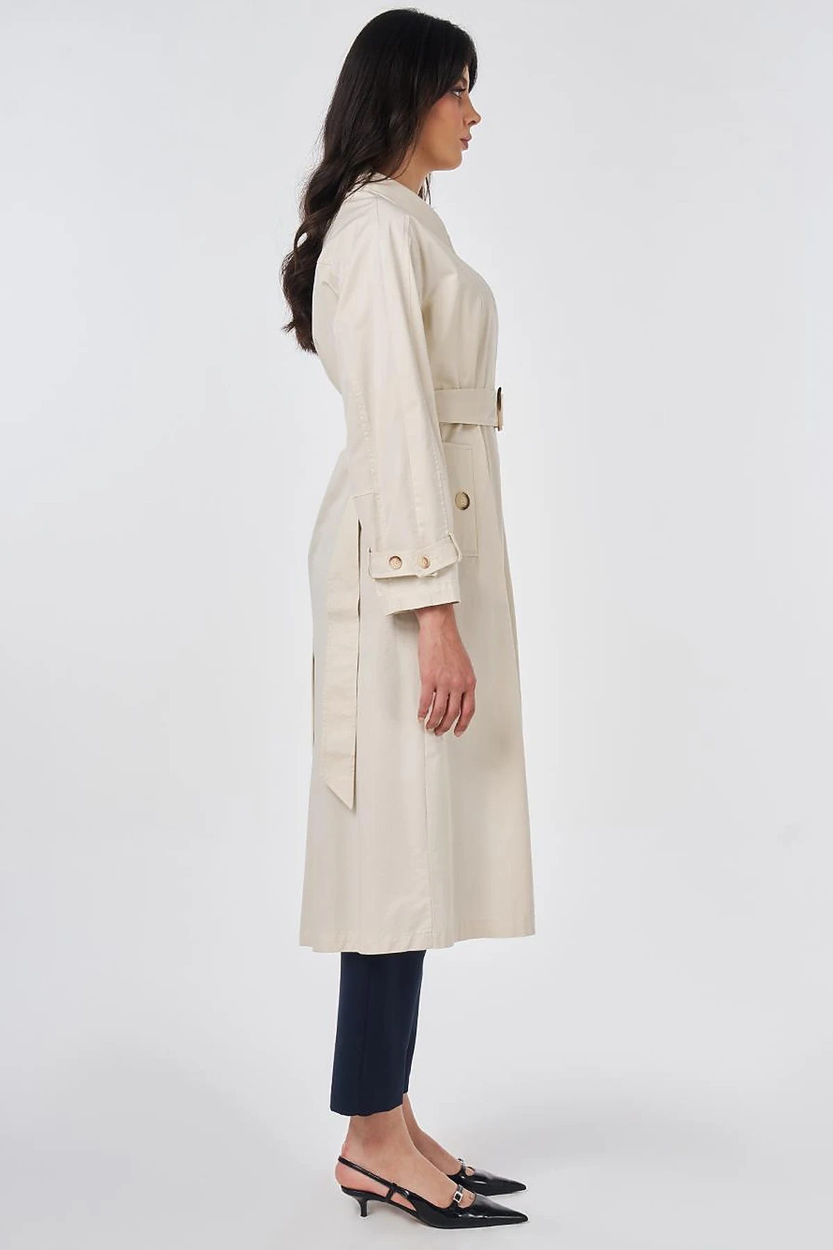 Shirt Collar Belted Trench Coat Cream