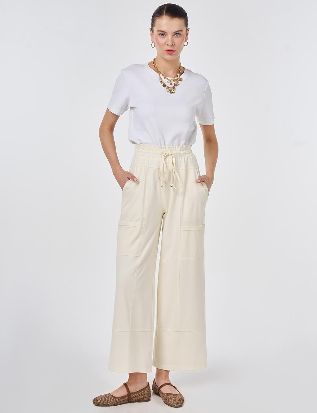 Relaxed Fit Rayon Trousers Ecru