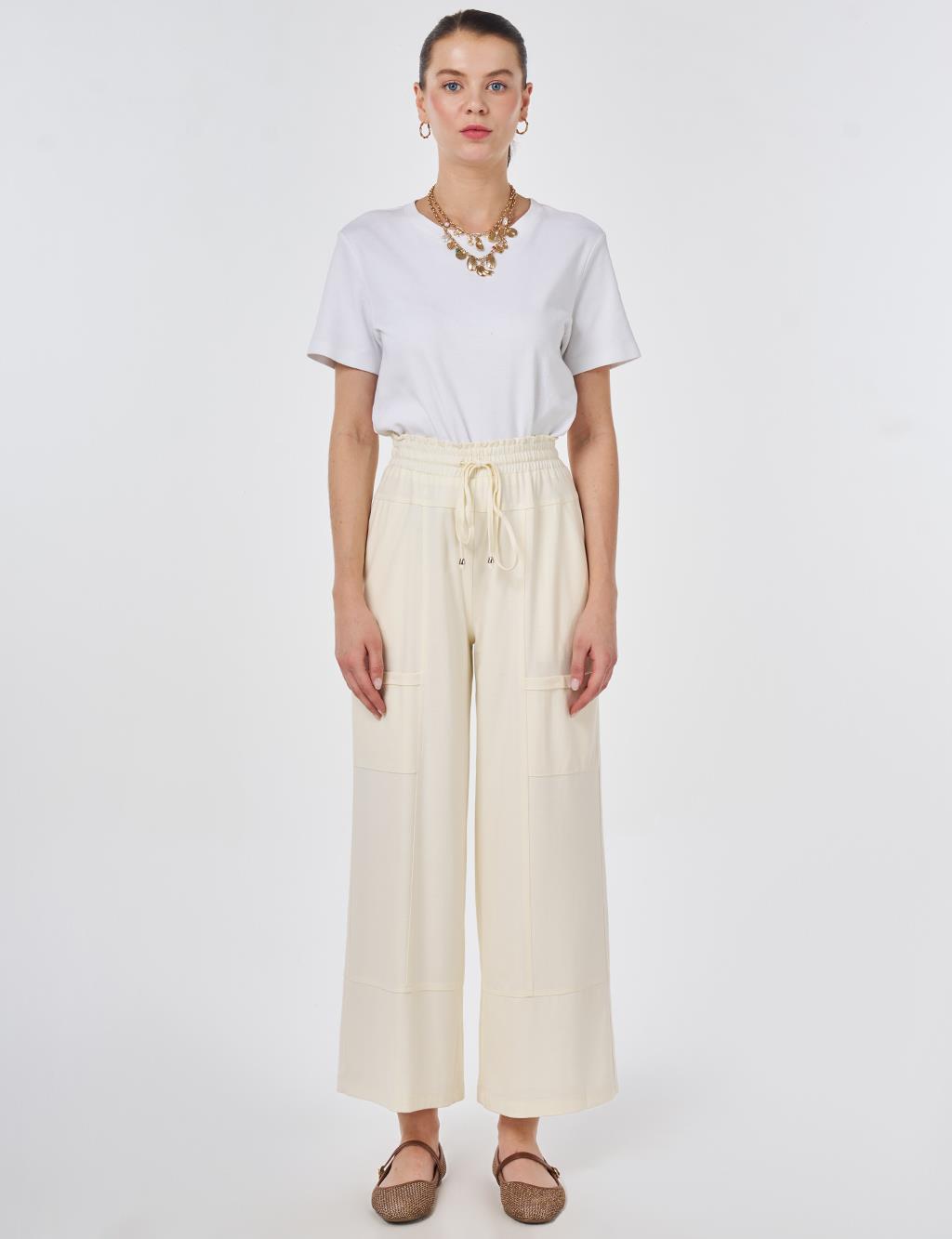 Relaxed Fit Rayon Trousers Ecru