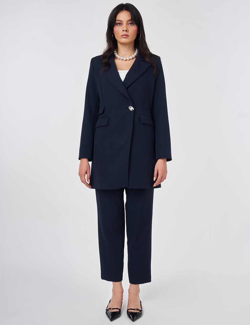 Single-Button Blazer Jacket Dark Navy