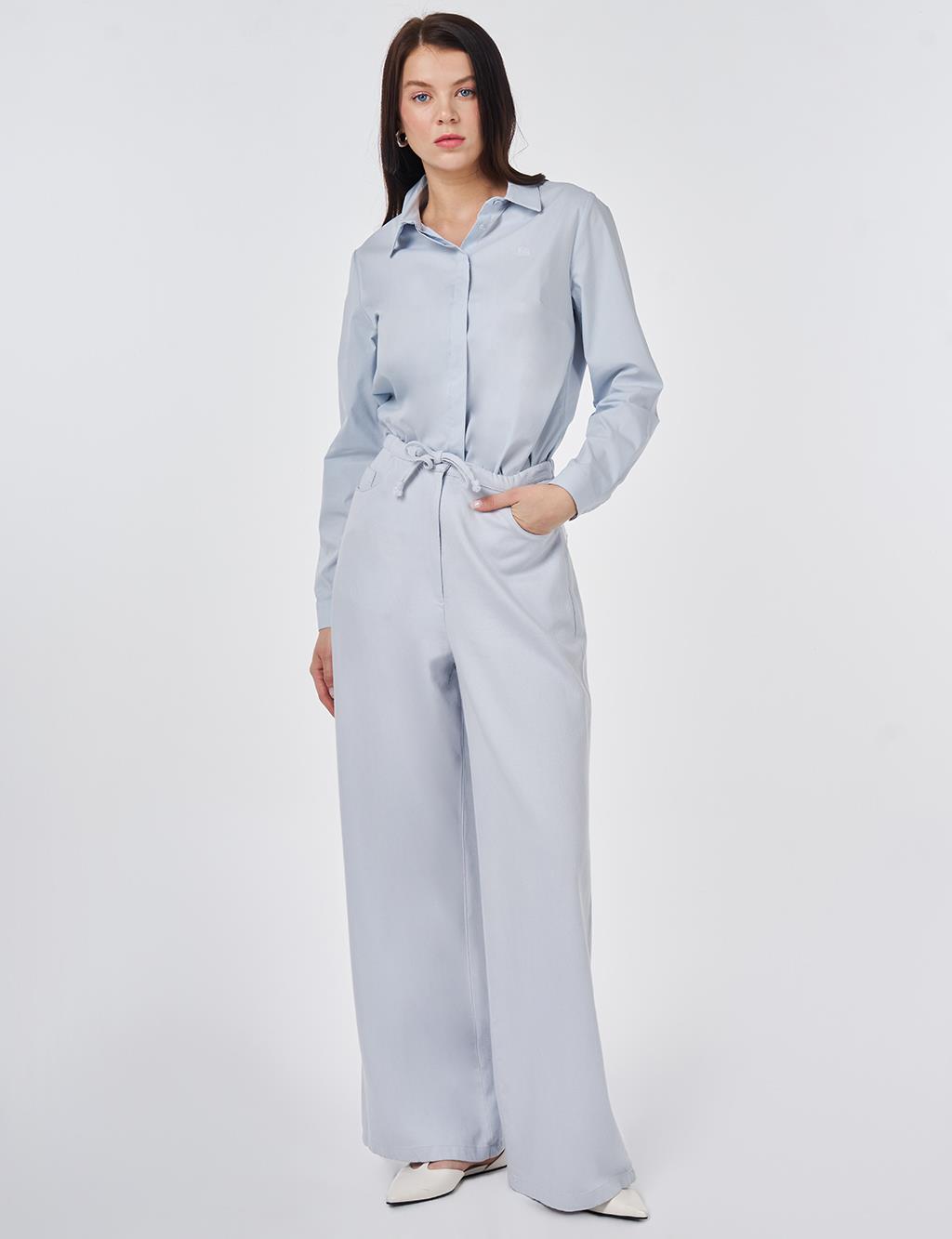 Drawstring Lyocell Trousers in Blue