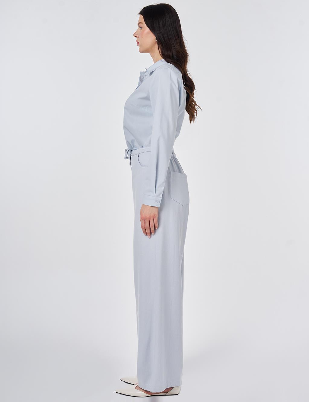 Drawstring Lyocell Trousers in Blue