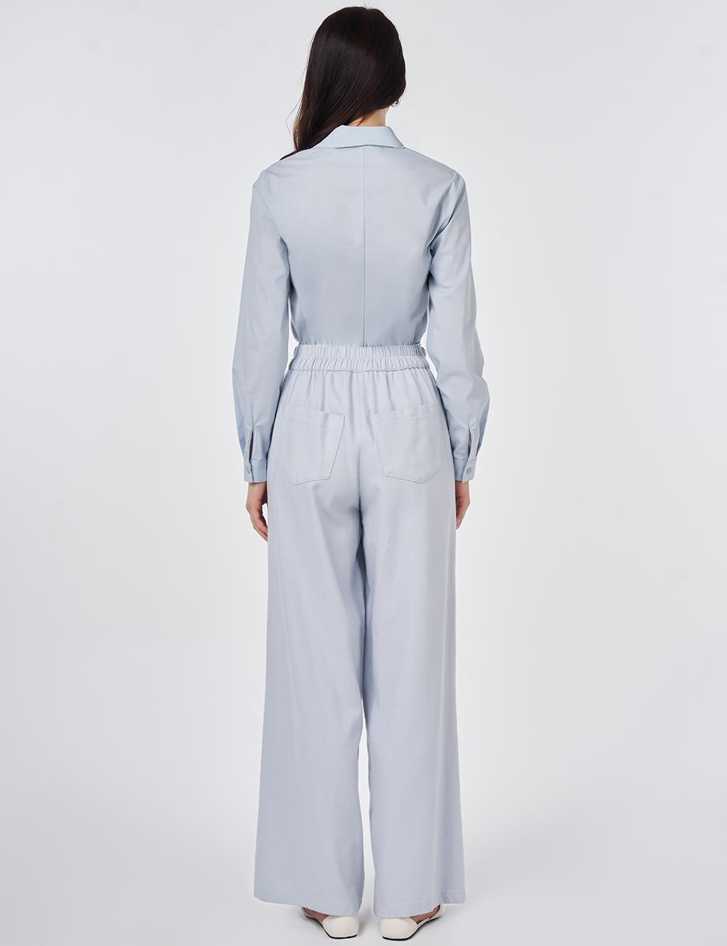 Drawstring Lyocell Trousers in Blue