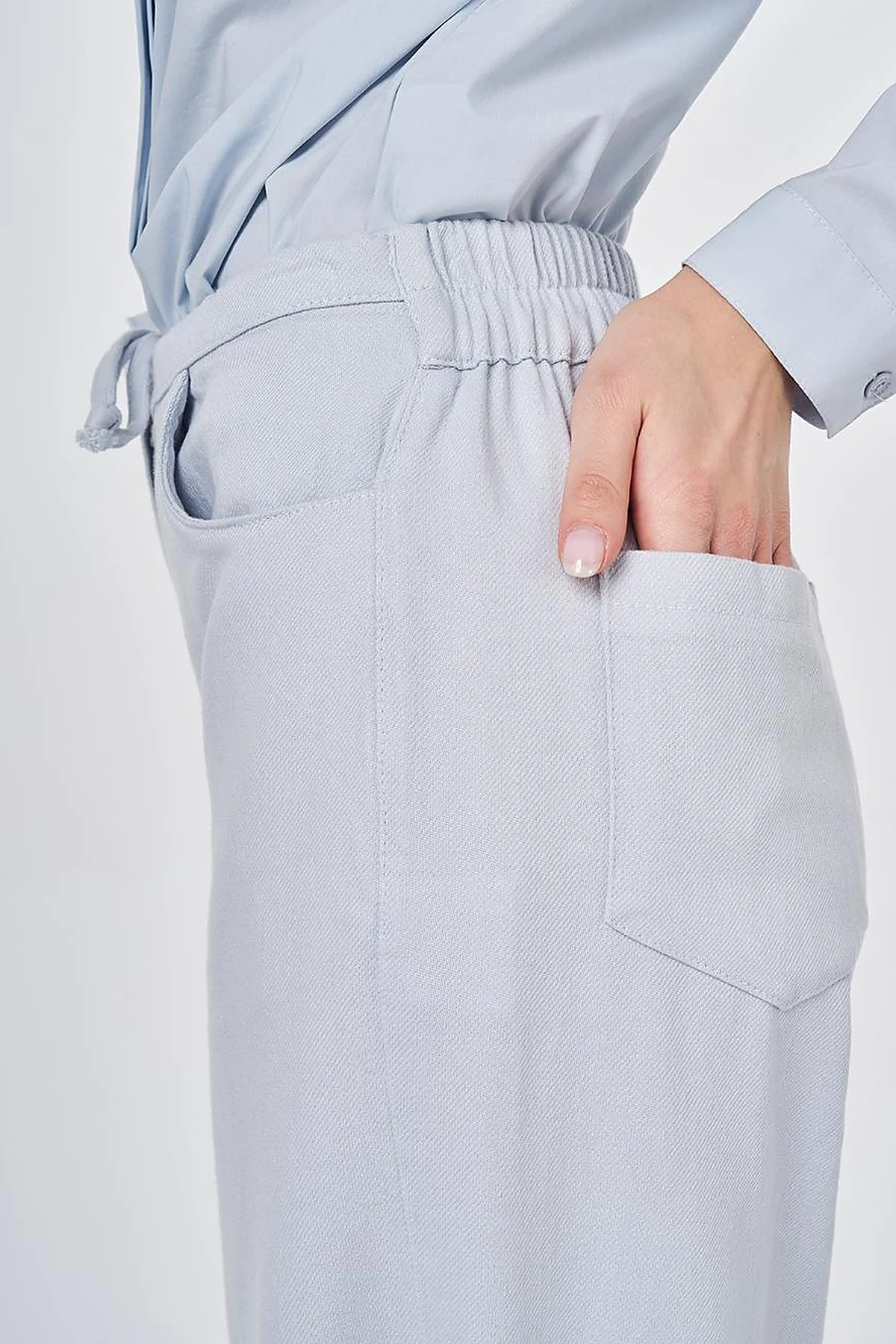 Bağcıklı Lyocell Pantolon Mavi