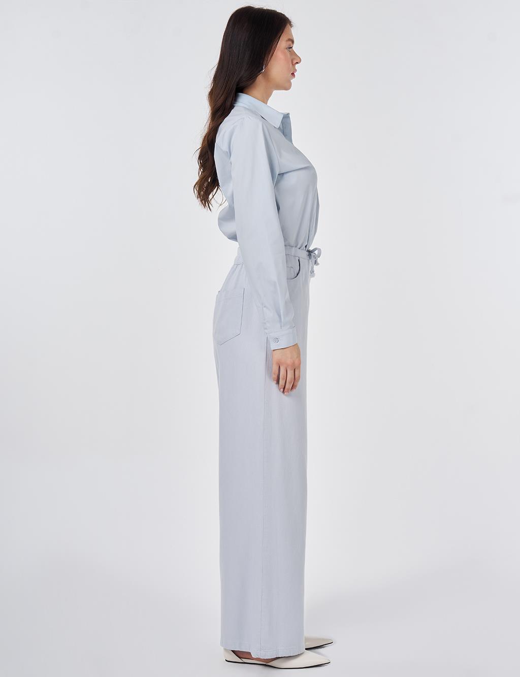 Drawstring Lyocell Trousers in Blue