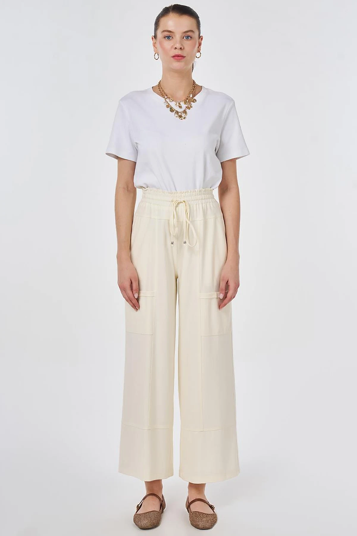 Cargo Pocket Rayon Trousers Ecru